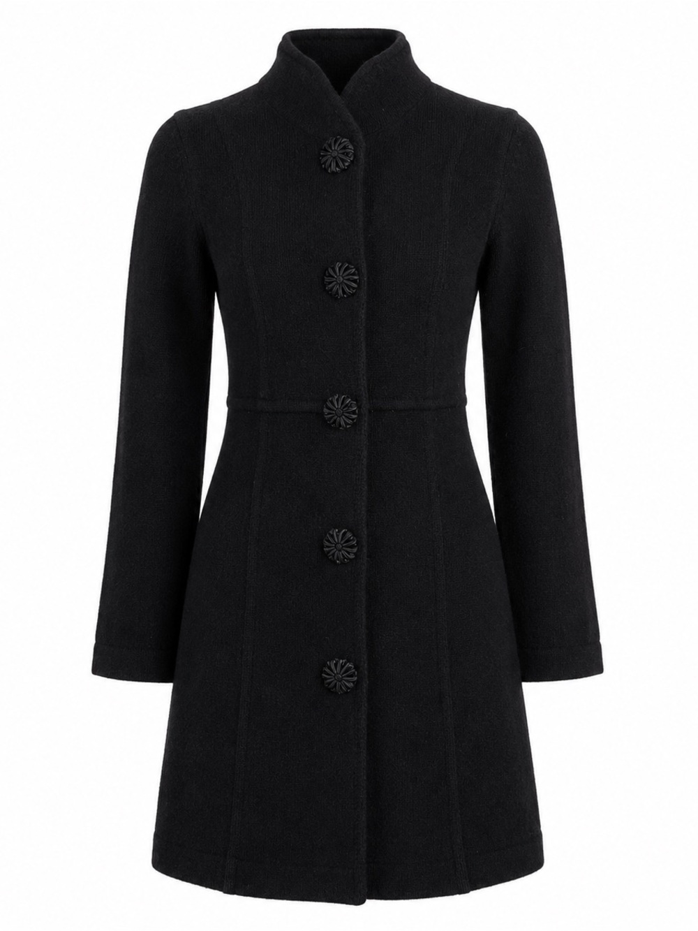 Kenar 100% Lambswool Black Sweater Coat S Rosette Buttons
